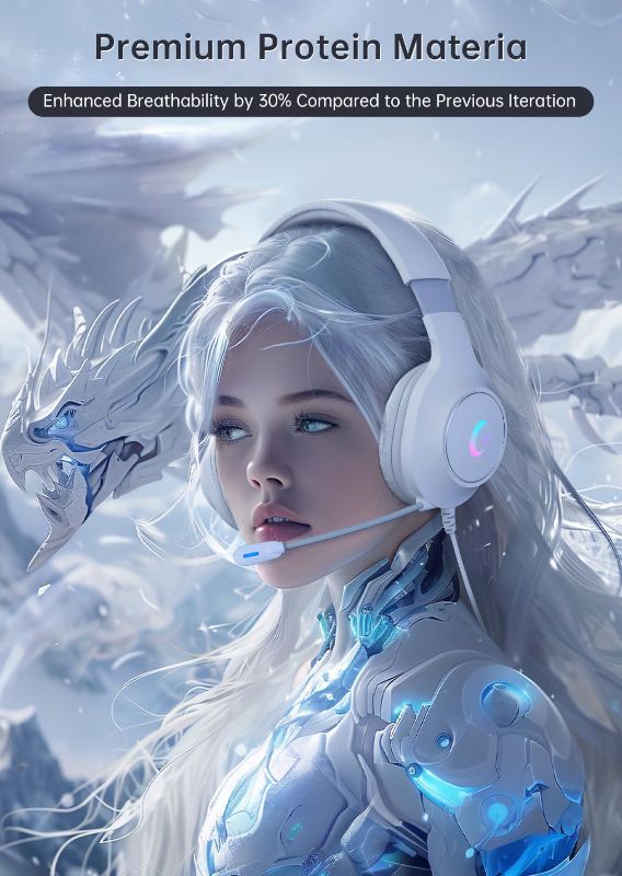 Photo 1 of Gaming Headset CM7002 for PS5, PS4, PC, Mac, Switch, Xbox Series, Surround Sound RGB Gaming Headphones with Noise Canceling Microphone, White + Black