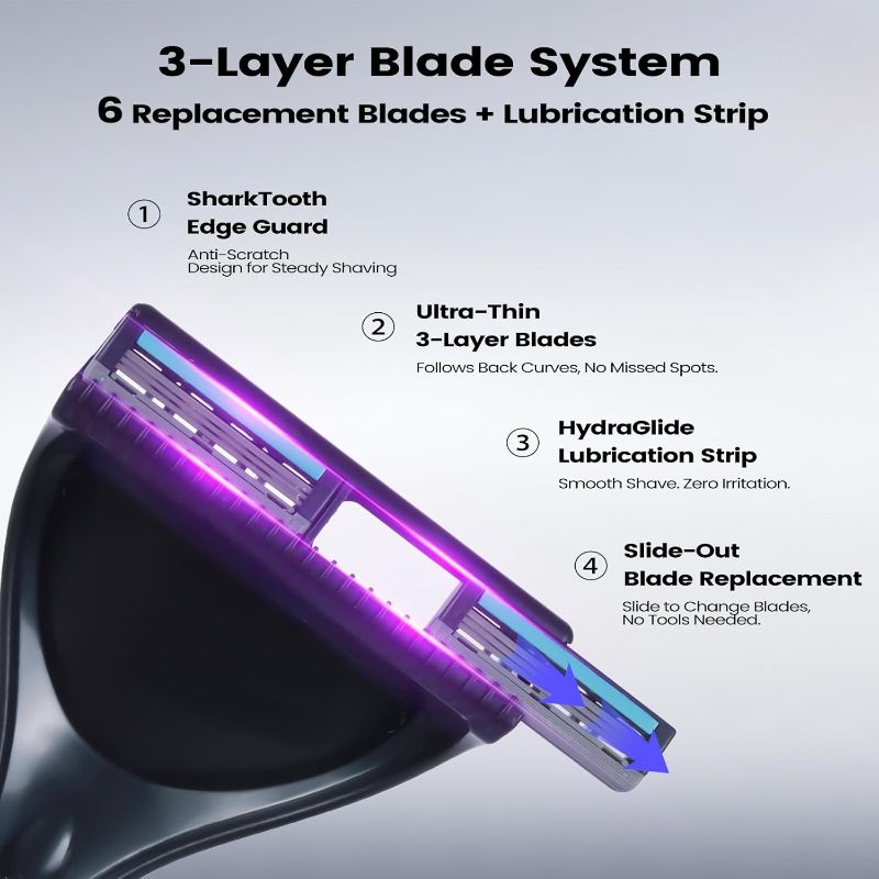 Photo 1 of Back Shaver for Men - Retractable Long Handle Back Hair and Body Shavers,Replaceable Multi-Layer Double Blades?6PCS?, Ergonomic DIY Wet or Dry Shaving Solution,Black