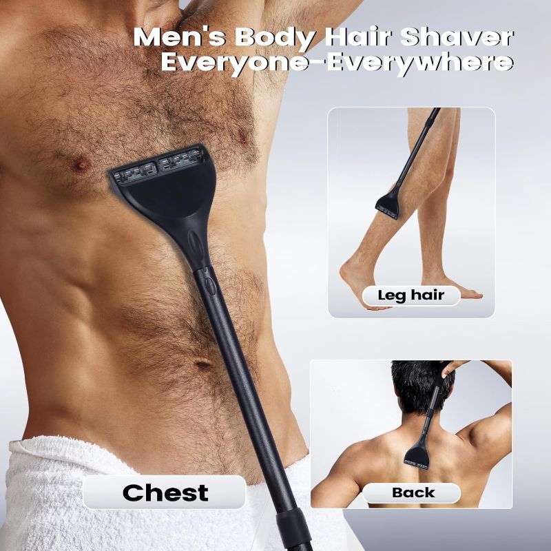 Photo 1 of Back Shaver for Men - Retractable Long Handle Back Hair and Body Shavers,Replaceable Multi-Layer Double Blades?6PCS?, Ergonomic DIY Wet or Dry Shaving Solution,Black