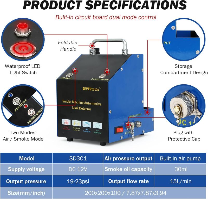 Photo 1 of Leak Detector Automotive Smoke Machine?12V DC for Detecting leaks in Vacuum, Fuel, EVAP and Other Automotive Systems. (Blue Basic)