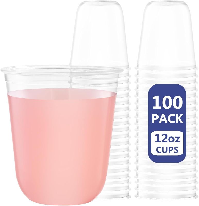 Photo 1 of WELLIFE 12 oz Clear Plastic Cups, 100 Pcs Disposable Wine Glasses Stemless Cocktail Punch Cups for Cold Drinking Party Supplies, Easter, Father's Day