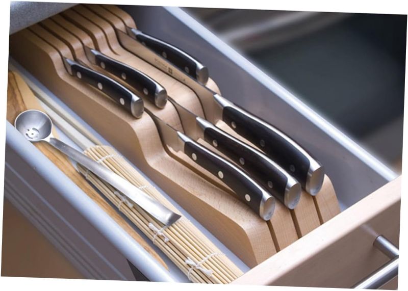 Photo 1 of Cutter Holder Drawer Insert Bamboo Cutter Storage Slots Deep Drawer Organizer for Kitchen