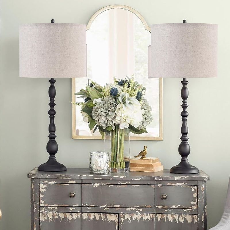 Photo 1 of GO&SO Drum Lamp Shades Set of 2 Medium,Oatmeal Linen Lamp Shade 13"Top x 13"Bottom x 10"High(Spider),Replacement Lamp Shades for Floor Lamps,Table Lamp Shade,Hand Crafted Lampshade,Assembly Required