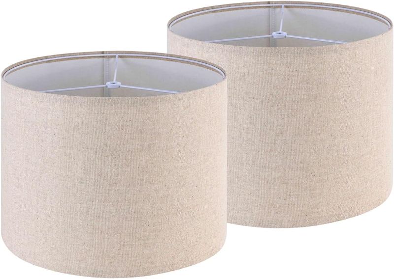 Photo 1 of GO&SO Drum Lamp Shades Set of 2 Medium,Oatmeal Linen Lamp Shade 13"Top x 13"Bottom x 10"High(Spider),Replacement Lamp Shades for Floor Lamps,Table Lamp Shade,Hand Crafted Lampshade,Assembly Required