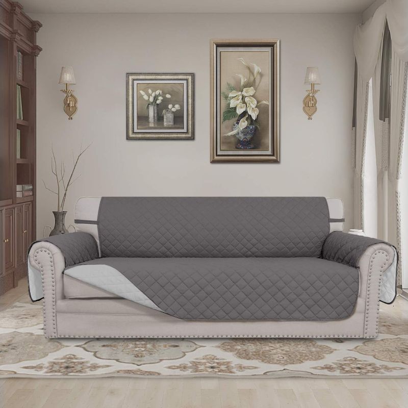 Photo 1 of Easy-Going Reversible Oversized Couch Cover for 3 Cushion Couch Sofa Cover for Dogs Water Resistant Furniture Protector Cover with Foam Sticks for Pet (Oversized Sofa, Gray/Light Gray)