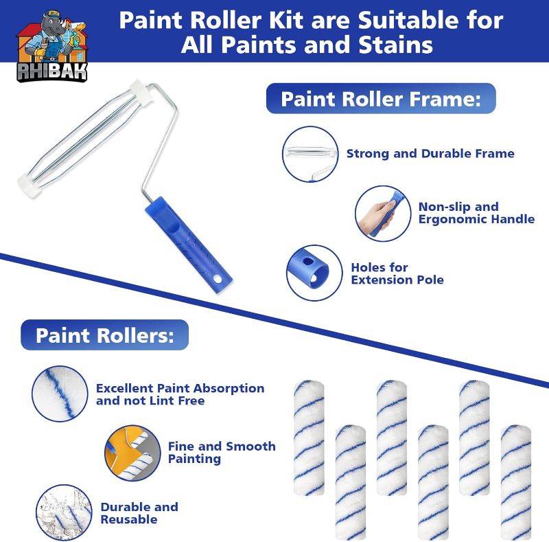 Photo 1 of Paint Roller Kit with Extension Pole, 27 Piece Set, 2 to 4 Ft Pole, 4"9" Paint Rollers, Paint Brushes Set for Professional Painting,House Paint Roller for All Latex and Oil Paints & Stains