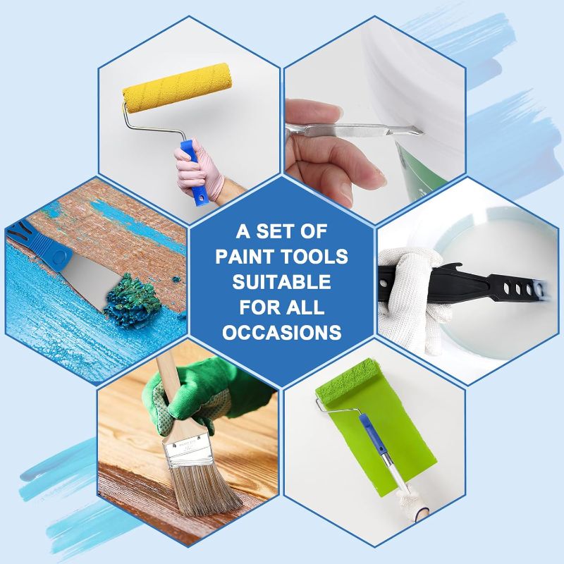 Photo 1 of Paint Roller Kit with Extension Pole, 27 Piece Set, 2 to 4 Ft Pole, 4"9" Paint Rollers, Paint Brushes Set for Professional Painting,House Paint Roller for All Latex and Oil Paints & Stains