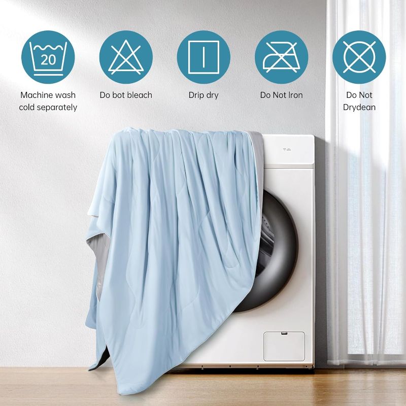 Photo 1 of Geht Cooling Comforter Queen, Cold Touch Fabric Absorbs Body Heat, Double-Sided Cool Design Soft Fluffy Cooling Blanket for Night Sweats Hot Sleeper (Blue, Queen(90"x90"))