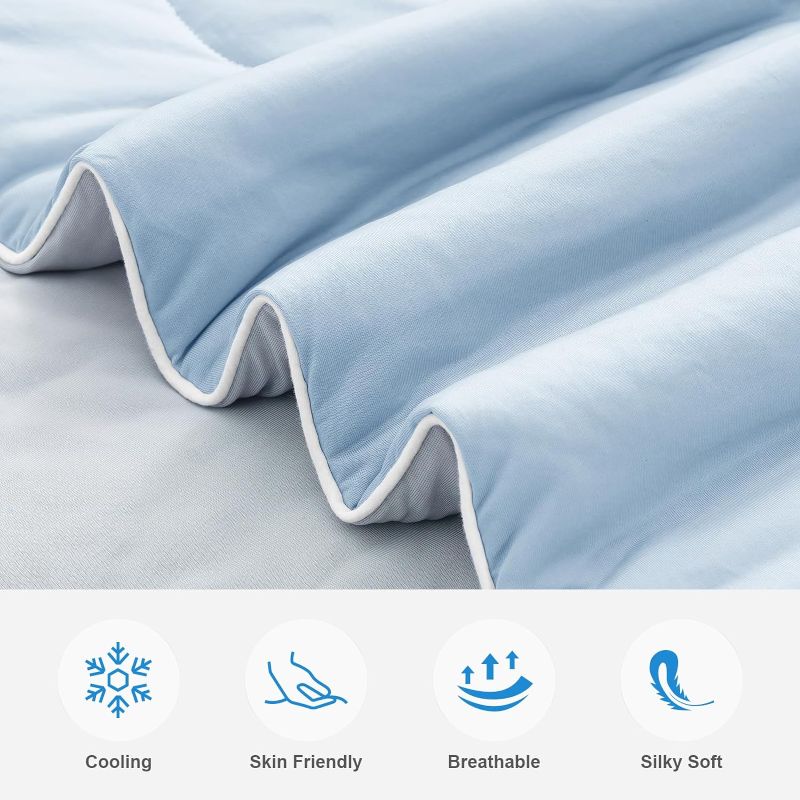 Photo 1 of Geht Cooling Comforter Queen, Cold Touch Fabric Absorbs Body Heat, Double-Sided Cool Design Soft Fluffy Cooling Blanket for Night Sweats Hot Sleeper (Blue, Queen(90"x90"))