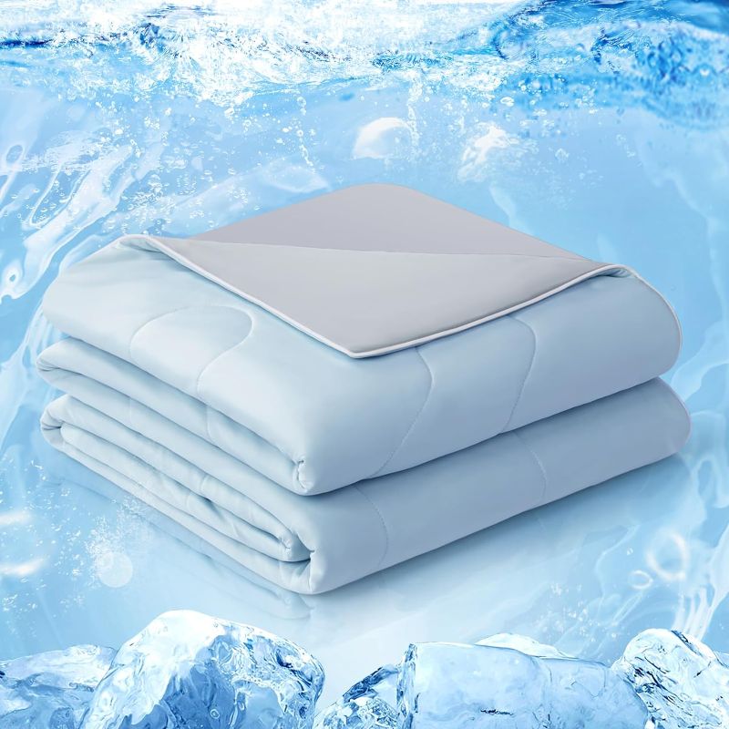 Photo 1 of Geht Cooling Comforter Queen, Cold Touch Fabric Absorbs Body Heat, Double-Sided Cool Design Soft Fluffy Cooling Blanket for Night Sweats Hot Sleeper (Blue, Queen(90"x90"))