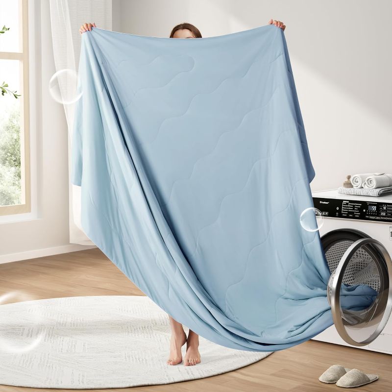 Photo 1 of Geht Cooling Comforter Queen, Cold Touch Fabric Absorbs Body Heat, Double-Sided Cool Design Soft Fluffy Cooling Blanket for Night Sweats Hot Sleeper (Blue, Queen(90"x90"))