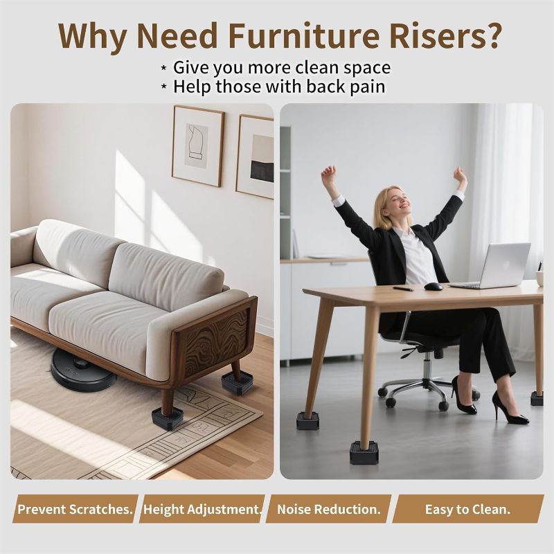 Photo 1 of 4 Pack Bed Risers Heavy Duty, Adjustable Furniture Risers for Bed Couch Sofa Desk Chair Blocks, Lift Height 1.5", 3" or 4.3" (Black, Three Layers 4.3 Inches)