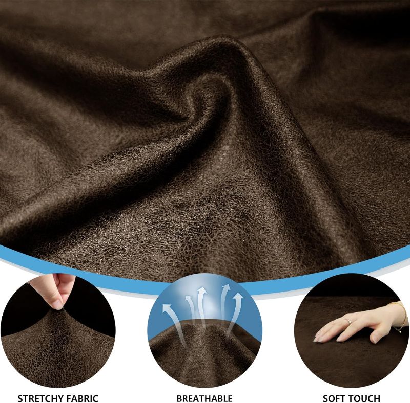 Photo 1 of 4-Piece T Couch Cover - Leather Look Slipcovers for 3 Cushion Sofa, Washable, Coffee