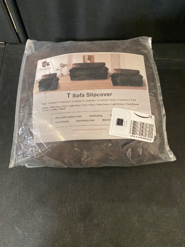 Photo 1 of 4-Piece T Couch Cover - Leather Look Slipcovers for 3 Cushion Sofa, Washable, Coffee