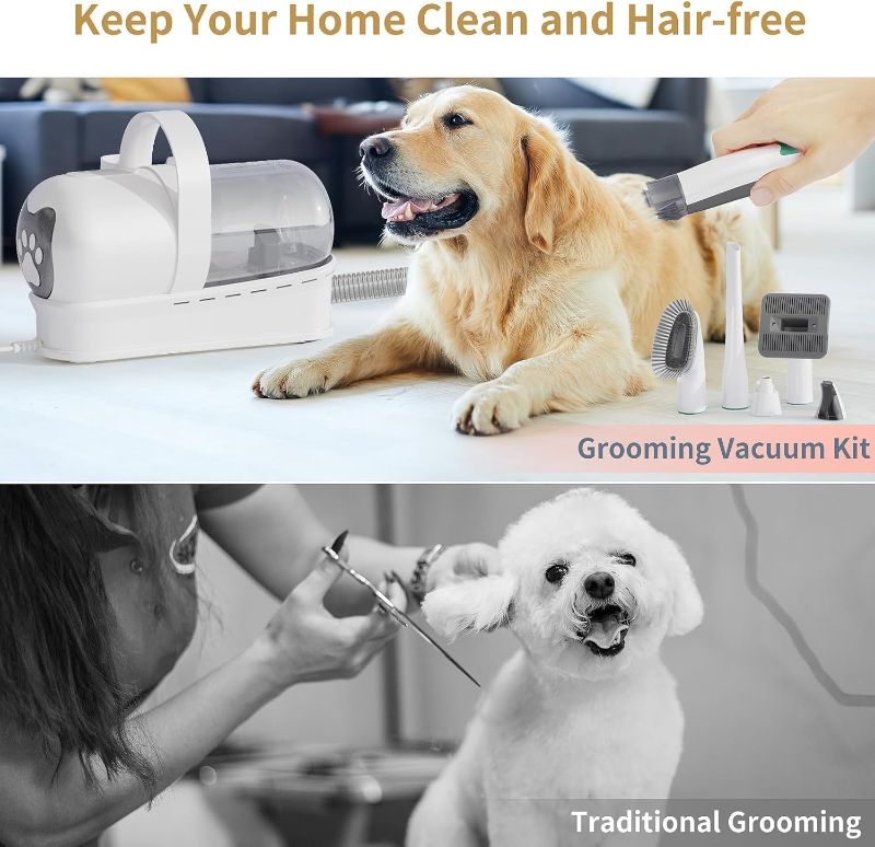 Photo 1 of Dog Grooming Kit, Pet Grooming Vacuum with Pet Clipper Nail Grinder, Dog Hair Vacuum with 6 Pet Grooming Tools for Dogs Cats Shedding Grooming