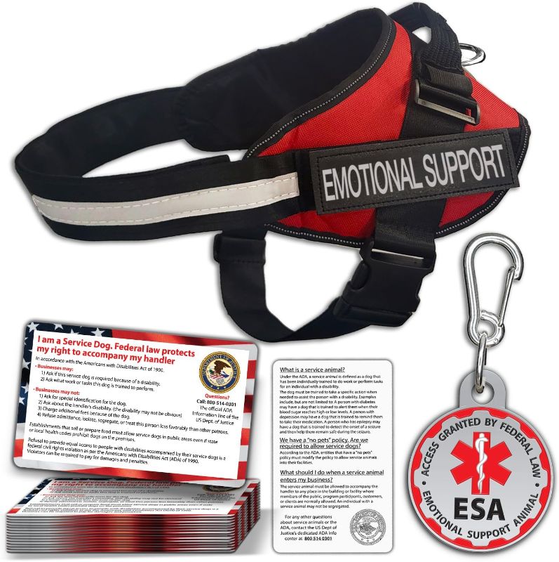 Photo 1 of ESA Dog Vest + ID Tag + 50 ADA Information Cards - Emotional Support Dog Harness in Sizes X Small to XX-Large Metal Dog Tag Durable Clip Service Dog Information Cards