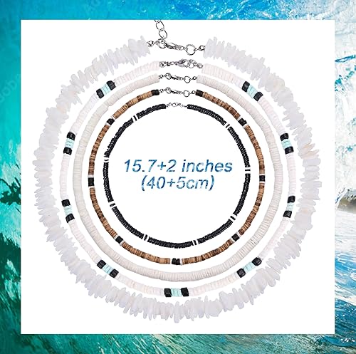 Photo 1 of FIRAZIO 5pcs Puka Shell Necklace - Summer Beach Surfer & Hawaiian Necklace for Men & Women - White Beach Jewelry