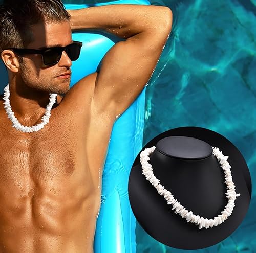 Photo 1 of FIRAZIO 5pcs Puka Shell Necklace - Summer Beach Surfer & Hawaiian Necklace for Men & Women - White Beach Jewelry