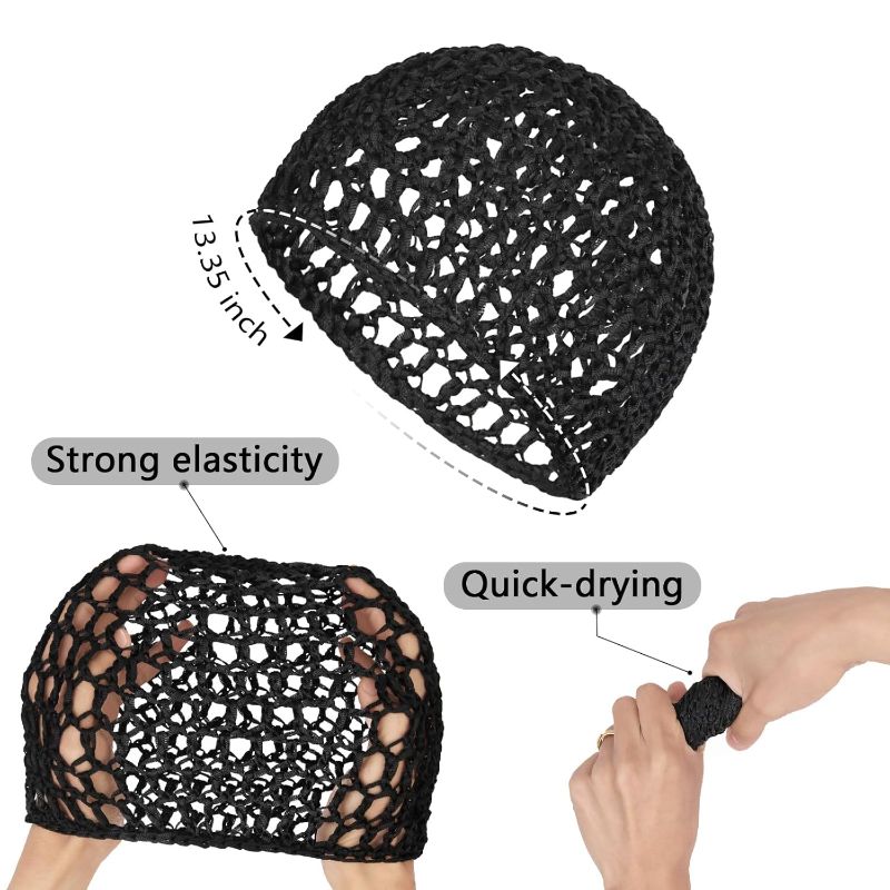 Photo 1 of 2 PCS Hair Nets for Sleeping Mesh Crochet Hair Wrap Breathable Sleep Cap for Women Reusable Elastic Hairnet?Black?Black?