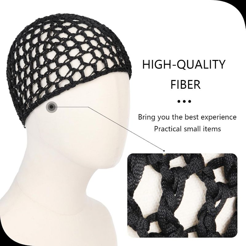 Photo 1 of 2 PCS Hair Nets for Sleeping Mesh Crochet Hair Wrap Breathable Sleep Cap for Women Reusable Elastic Hairnet?Black?Black?