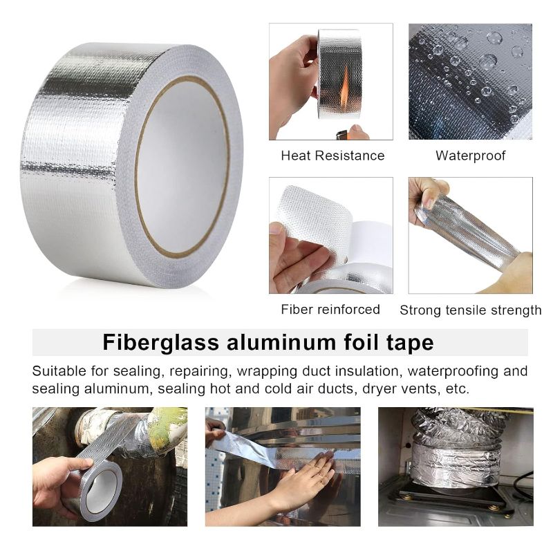 Photo 1 of BOMEI PACK 1 Roll Aluminum Foil Heat Shield Cool Tape 2 Inch x 66 ft Heat Reflective Thermal Barrier Reflective Tape for Hose and Auto Use