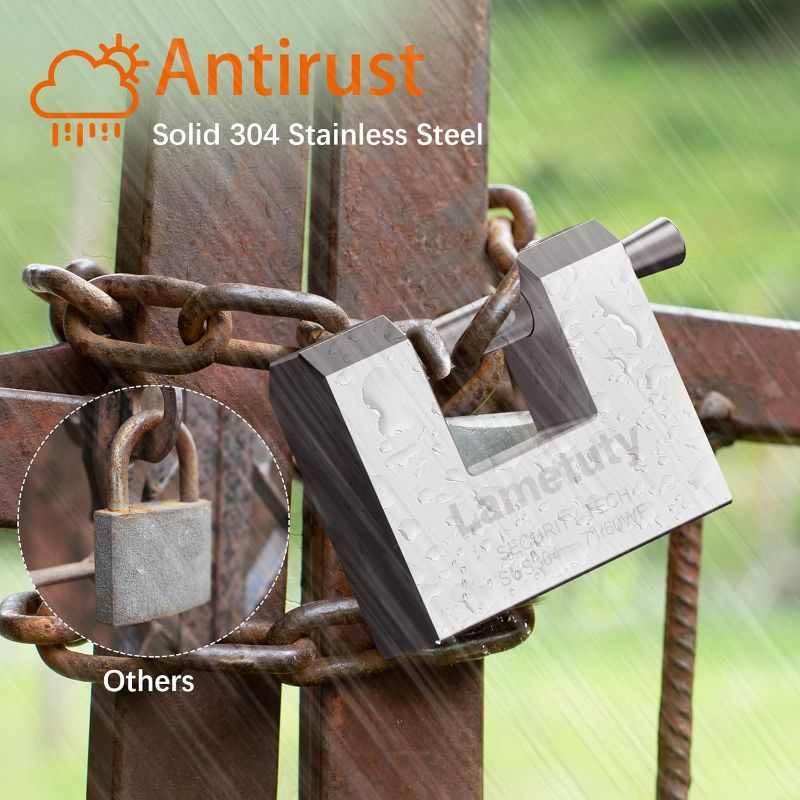 Photo 1 of Solid Stainless Steel Keyed Padlock for Outdoor Use, 60mm Width Heavy Duty Weatherproof Security Padlock for Door, Gate, Garden, Garages, Warehouse, Tool Box (60mm - 3 Keys)