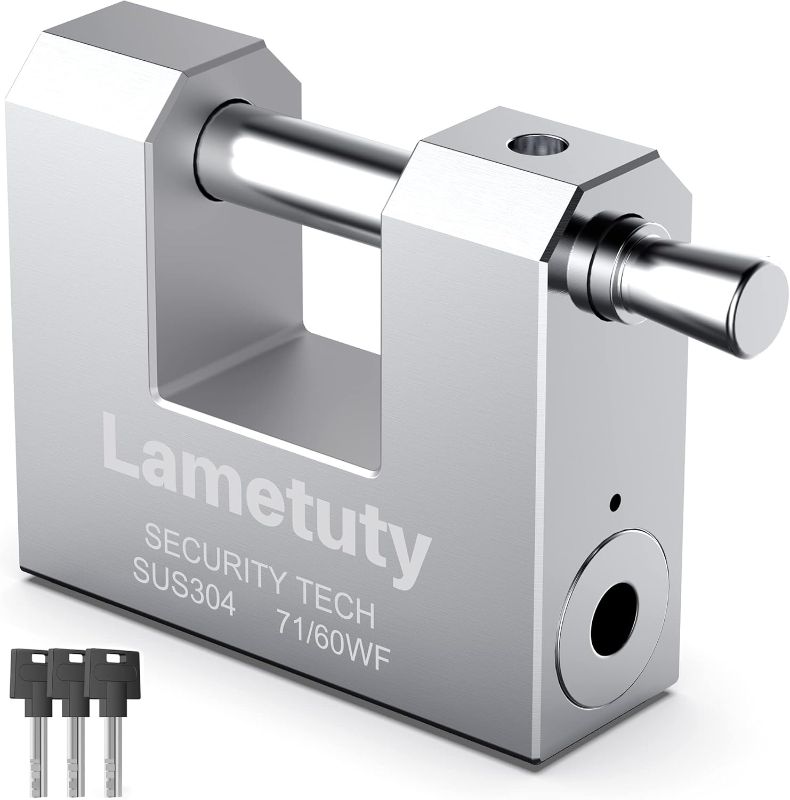 Photo 1 of Solid Stainless Steel Keyed Padlock for Outdoor Use, 60mm Width Heavy Duty Weatherproof Security Padlock for Door, Gate, Garden, Garages, Warehouse, Tool Box (60mm - 3 Keys)