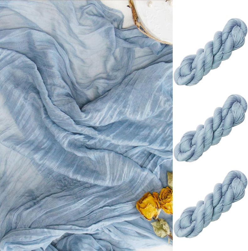 Photo 1 of EXIA 3 Pack Dusty Blue Table Runner 35x120 Inches for Baby Shower Decoration Gauze Rustic Table Runner for Wedding Party First Communion Centerpiece Engagement Bridal Shower Boho Decoration