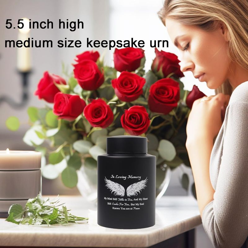 Photo 1 of 6 Inches Small Urn for Ashes Stainless Medium Urn Small Keepsake Urn for Ashes Memorial Urn with Angle Wing-My Mind Still Talks to You