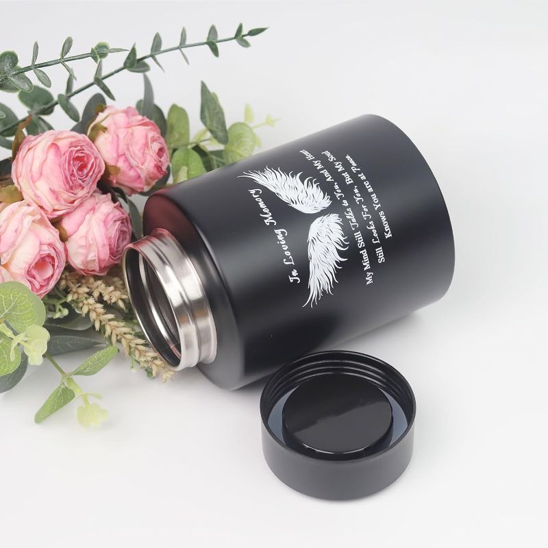 Photo 1 of 6 Inches Small Urn for Ashes Stainless Medium Urn Small Keepsake Urn for Ashes Memorial Urn with Angle Wing-My Mind Still Talks to You