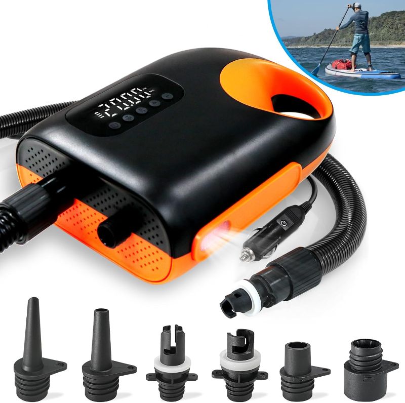 Photo 1 of 20PSI Paddle Board Pump-Portable Electric SUP Air Pump, Dual Stage Inflation & Deflation SUP Pump, 110W Paddleboard Pump with Auto-Off Function & 12V DC Car Connector for Paddle Board, Kayaks