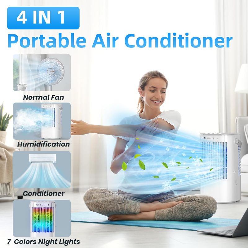 Photo 1 of Portable Air Conditioners, 4-in-1 Mini Small Air Conditioner Evaporative Air Cooler Fan with 1000ml Water Tank, 3 Speeds & 7 LED Lights, Personal Mini AC with Timer for Bedroom, Desktop, Home, Office
Brand: SOYEWV