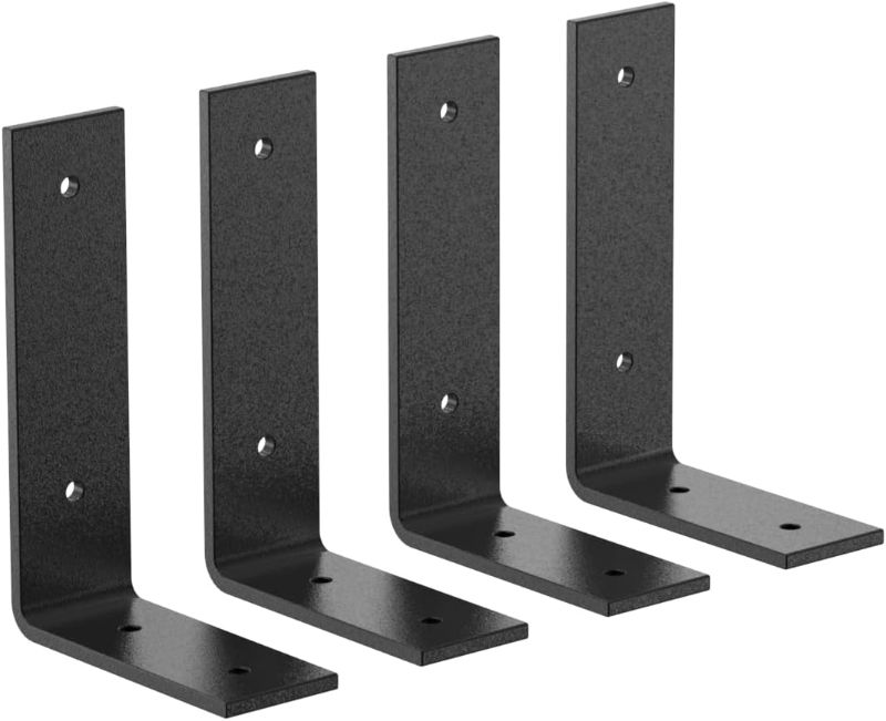 Photo 1 of Black Heavy Duty Shelf Brackets 6 Inch, Rustic Gold Iron L Shelf Bracket, Industrial Modern Metal Floating Shelf with Hardware for DIY Open Shelving, 4 Pack