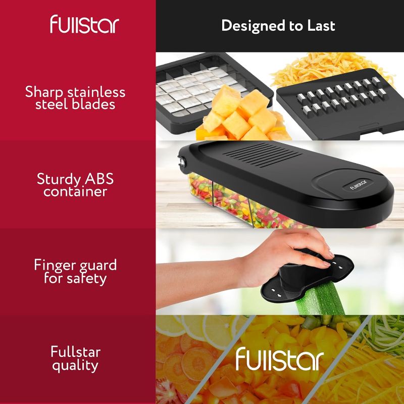 Photo 1 of Fullstar Mandoline Slicer for Kitchen - Vegetable Chopper, Onion Potato Food Veggie Fruit Slicer and Cutter with Container, Kitchen Gadgets & Accessories, Home Essentials (6-in-1, Black)