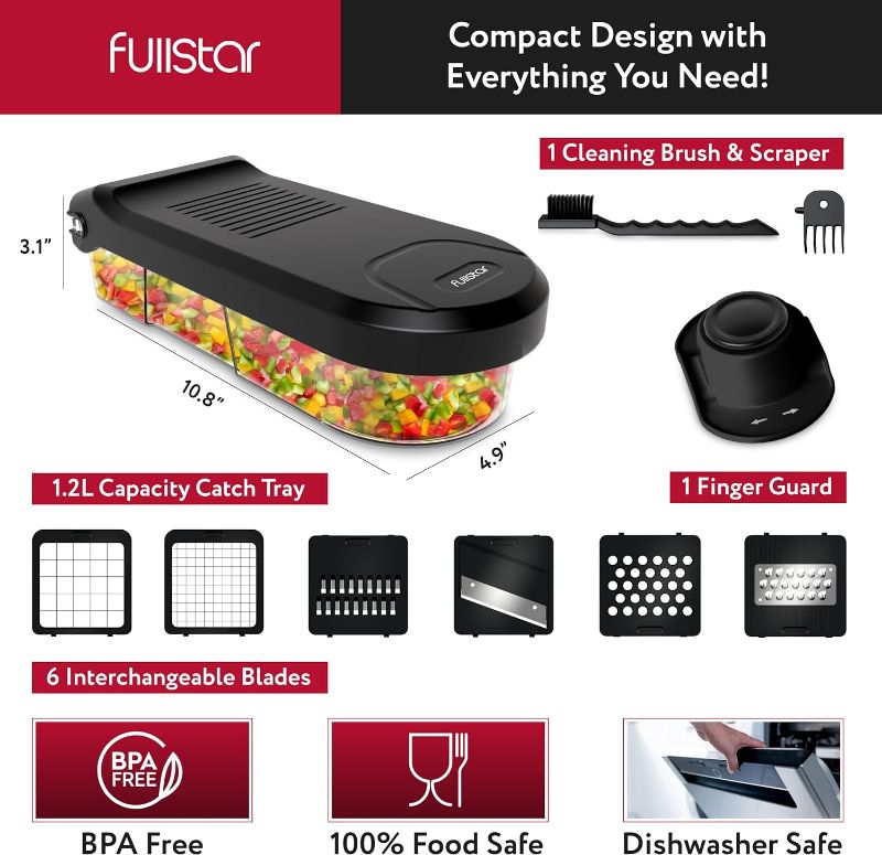 Photo 1 of Fullstar Mandoline Slicer for Kitchen - Vegetable Chopper, Onion Potato Food Veggie Fruit Slicer and Cutter with Container, Kitchen Gadgets & Accessories, Home Essentials (6-in-1, Black)