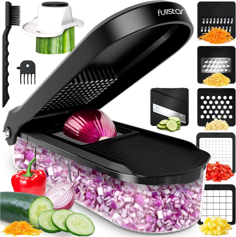 Photo 1 of Fullstar Mandoline Slicer for Kitchen - Vegetable Chopper, Onion Potato Food Veggie Fruit Slicer and Cutter with Container, Kitchen Gadgets & Accessories, Home Essentials (6-in-1, Black)
