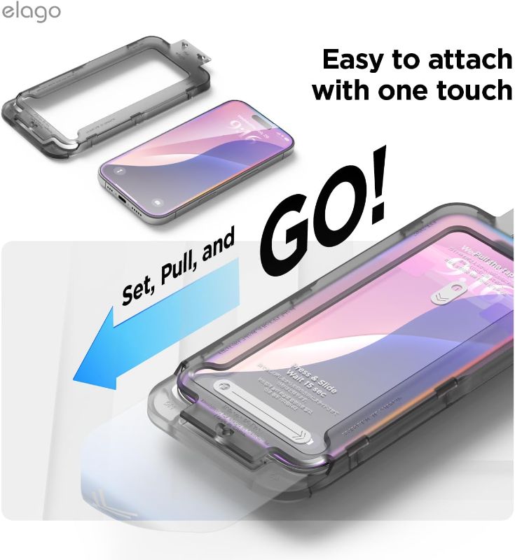 Photo 1 of elago Tempered Glass+ Screen Protector Compatible with iPhone 16 Pro - 9H Surface Hardness, Anti-Fingerprint, Shatter-Proof, Scratch Protection, Crystal Clear Clarity, Bubble-Free