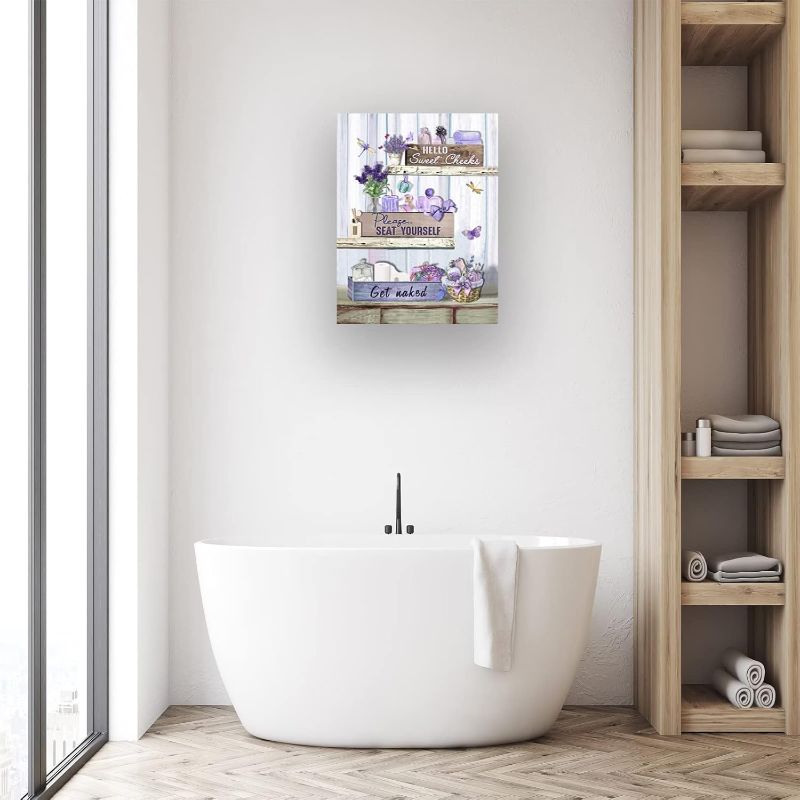 Photo 1 of Lavender Bathroom Wall Art Purple Bathroom Pictures for Wall Rustic Farmhouse Dragonfly Butterfly Canvas Painting Country Bathroom Framed Artwork for Bathroom Laundry Decor 12"x16"