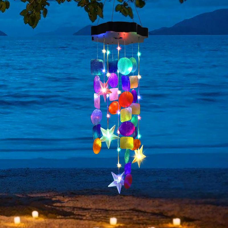 Photo 1 of Solar Shell Gift for Mom Grandma Girls, Colorful Solar Wind Chimes for Outside, Outdoor Decorative Mobile Lights for Garden, Yard, Patio, Window, Party,Christmas Outdoor Decorations