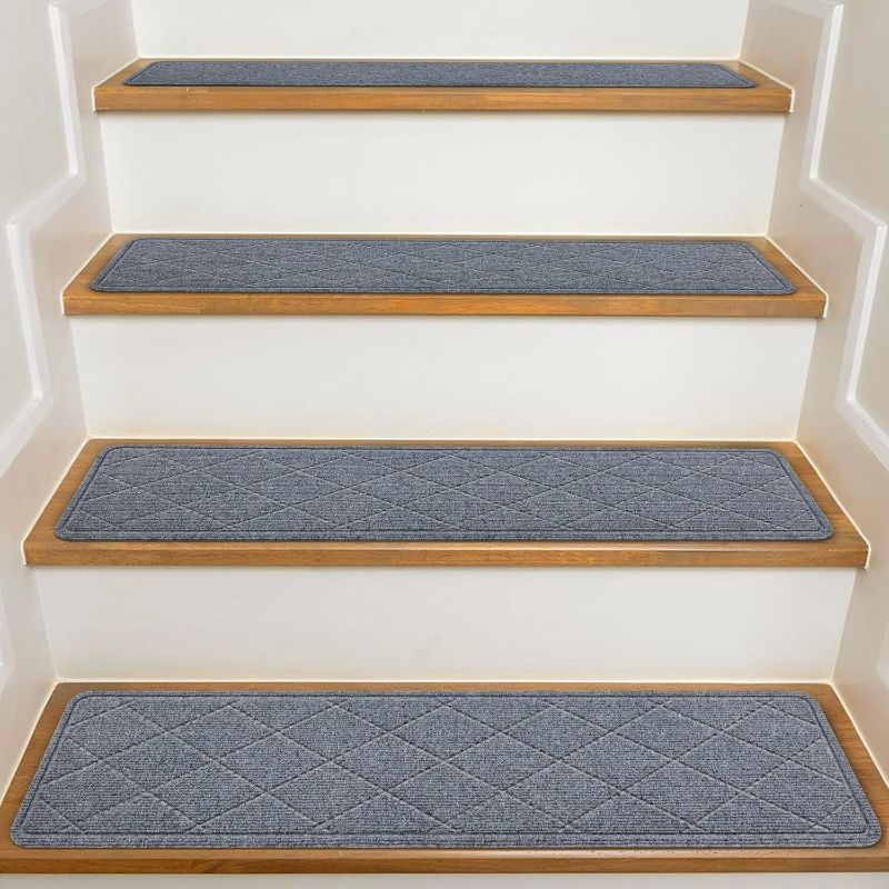 Photo 1 of Stair Treads for Wooden Steps Indoor, 15 Pack 8" X 30" Non Slip Carpet Stair Treads with Reusable Adhesive for Kids Elders and Dogs, Surface Polyester TPR Backing Stair Runner Rugs, Dark Grey