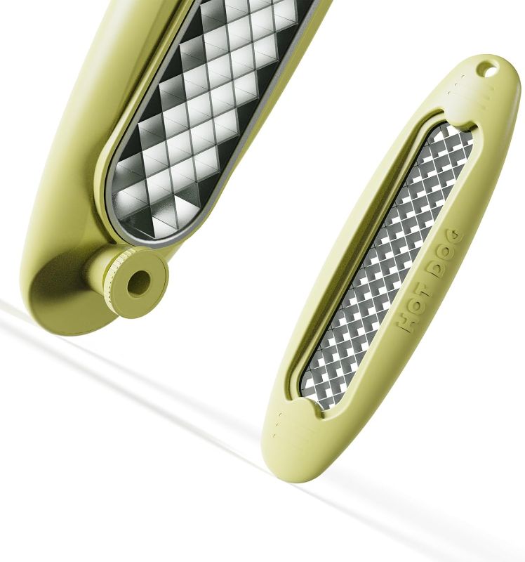 Photo 1 of Criss-Cross Hot Dog Slicer | Adjustable Depth & View Window | Dishwasher Safe Stainless Steel Blades | Effortless Cutting for BBQ, Grilling, Picnics & Outdoor Cooking(Pea Green