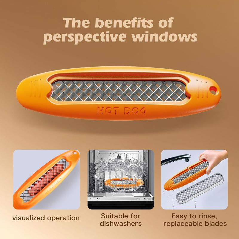 Photo 1 of Criss-Cross Hot Dog Slicer | Adjustable Depth & View Window | Dishwasher Safe Stainless Steel Blades | Effortless Cutting for BBQ, Grilling, Picnics & Outdoor Cooking(Pea Green