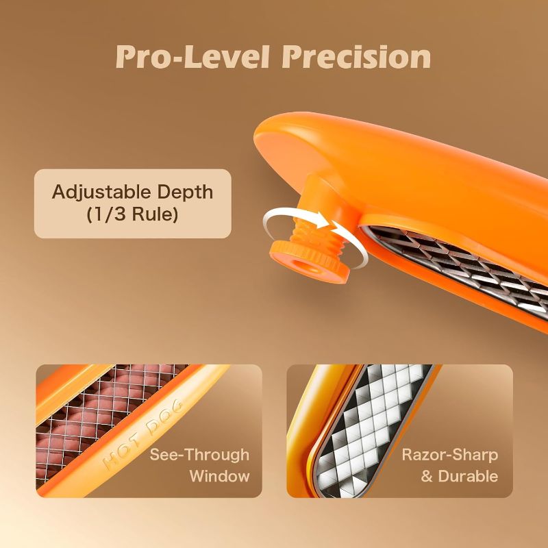 Photo 1 of Criss-Cross Hot Dog Slicer | Adjustable Depth & View Window | Dishwasher Safe Stainless Steel Blades | Effortless Cutting for BBQ, Grilling, Picnics & Outdoor Cooking(Pea Green