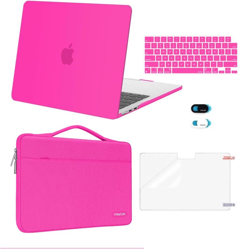 Photo 1 of MOSISO Compatible with MacBook Air 13 inch Case 2025 2024 2023 2022 M4 A3240 M3 A3113 M2 A2681, Hard Shell&Sleeve Bag&Keyboard Skin&Webcam Cover&Screen Film for MacBook Air 13.6 inch, Bright Rose