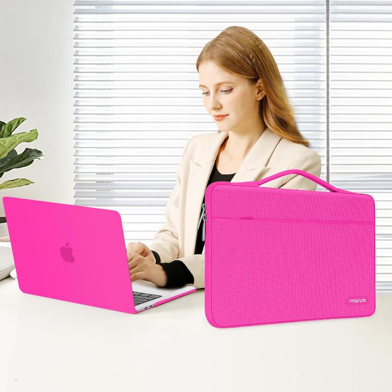 Photo 1 of MOSISO Compatible with MacBook Air 13 inch Case 2025 2024 2023 2022 M4 A3240 M3 A3113 M2 A2681, Hard Shell&Sleeve Bag&Keyboard Skin&Webcam Cover&Screen Film for MacBook Air 13.6 inch, Bright Rose