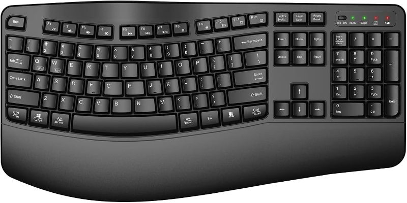 Photo 1 of Ergonomic Wireless Keyboard with Wrist Rest, Wave Keys, Comfortable Natural Typing, 2.4GHz Full Size Ergo Wireless Computer Keyboard for Multi-OS, Windows, Mac OS Laptop/PC/Notebook (Black)