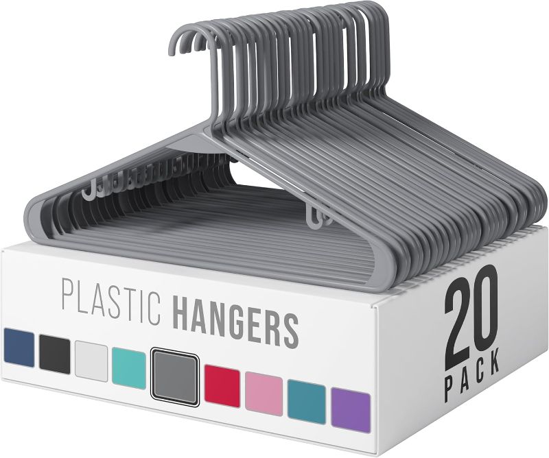 Photo 1 of Clothes Hangers Plastic 20 Pack - Grey Plastic Hangers - Makes The Perfect Coat Hanger and General Space Saving Clothes Hangers for Closet - Percheros Ganchos para Colgar Ropa Hangars