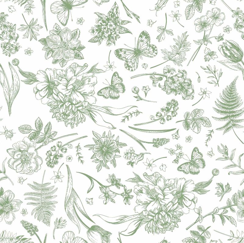 Photo 1 of Peel and Stick Wallpaper Floral White Green Flower Contact Paper Butterfly Boho 78.7" x 17.3" Removable Wallpaper Self-Adhesive for Bedroom Waterproof Shelf Liner Decal Vinyl Roll