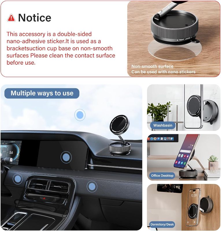 Photo 1 of Vacuum Magnetic Phone Holder - Upgraded 360° Rotatable Suction Cup Phone Mount,Foldable Portable Vacuum Strong Magnet Cell Phone Stand for Car Windshield Smooth Surface,Compatible with Magsafe iPhone