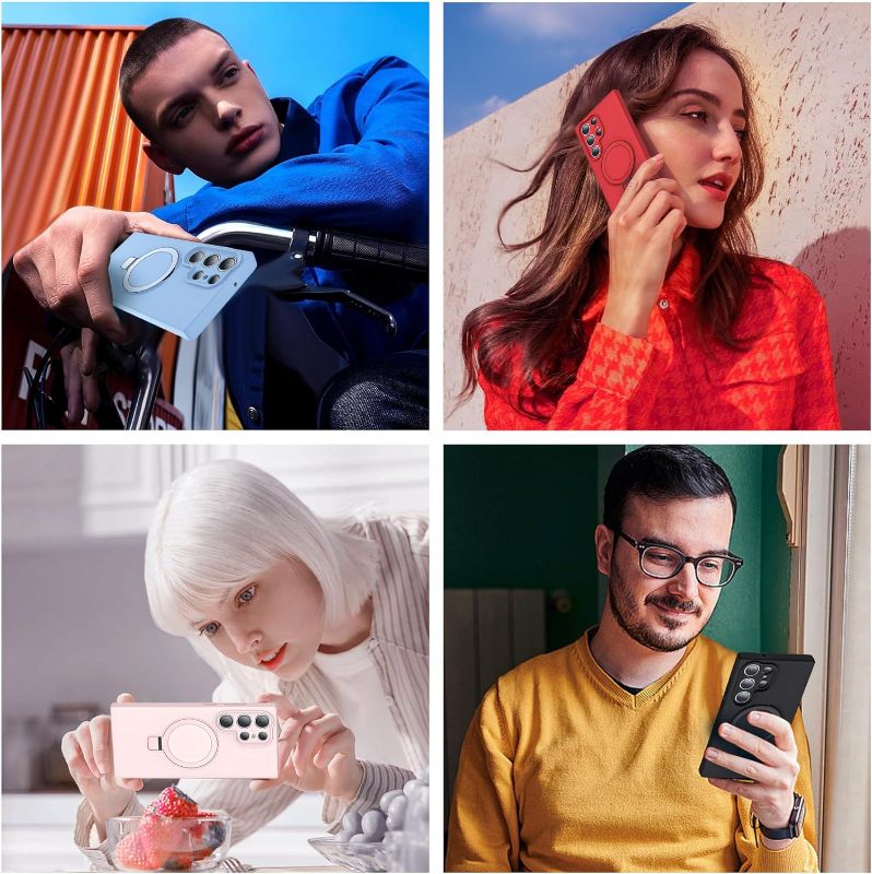 Photo 1 of Designed for Samsung Galaxy S23 Ultra 6.8'' with Magnetic Ring Stand[Compatible with Mag-Safe][Military-Grade Protection] Slim Liquid Silicone S23 Ultra Phone Case for Men Wowen,Blue